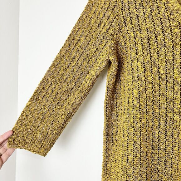 J. Jill Gilded Coin Mustard Yellow Open Knit Sweater Women’s M - Picture 3 of 11